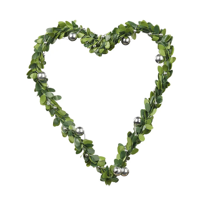 Mini Boxwood Wreath Heart with Silver Beads , 12cm