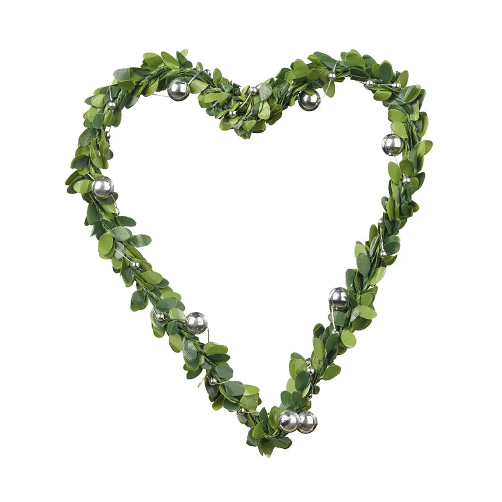 Mini Boxwood Wreath Heart with Silver Beads , 12cm