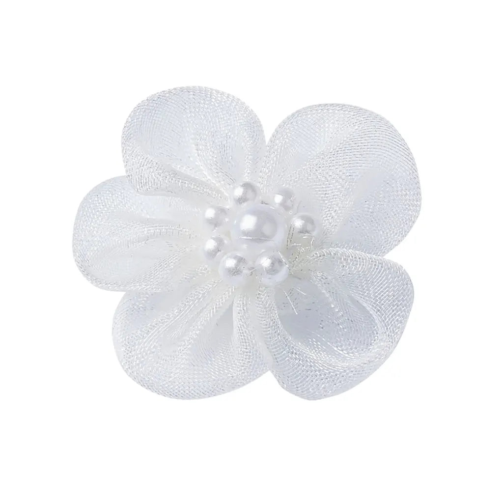 Net Lace Blossoms, 30mm, White, Heart-Shaped Box with 15pcs
