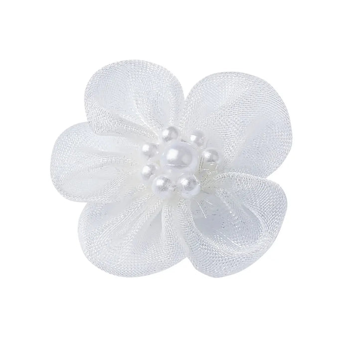 Net Lace Blossoms, 30mm, White, Heart-Shaped Box with 15pcs