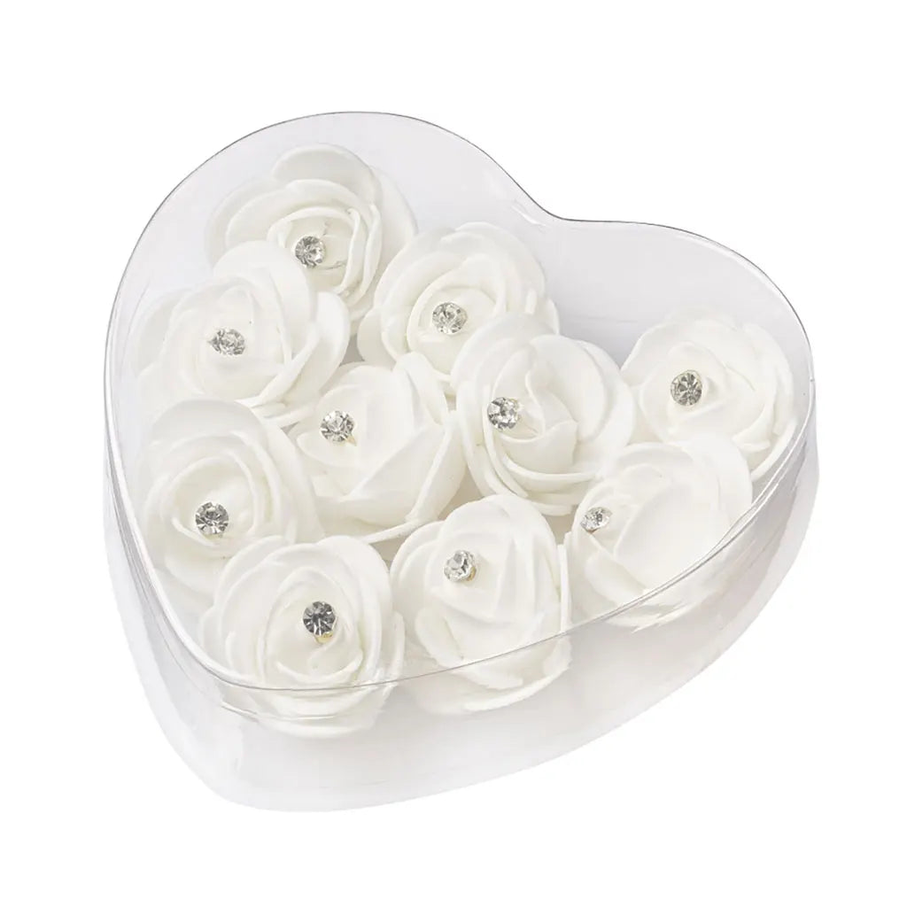 Roses with Strass 4cm Box with 10pcs, White