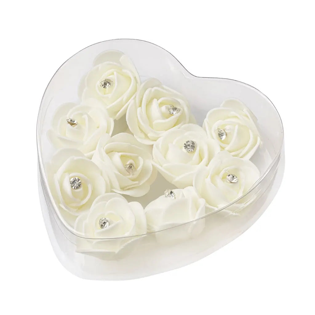 Roses with Strass 4cm Box with 10pcs, Cream
