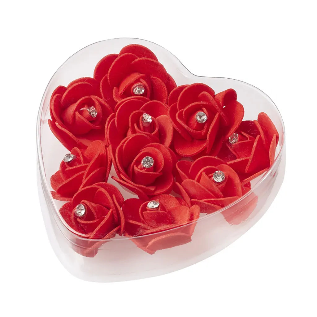 Roses with Strass 4cm Box with 10pcs, Red