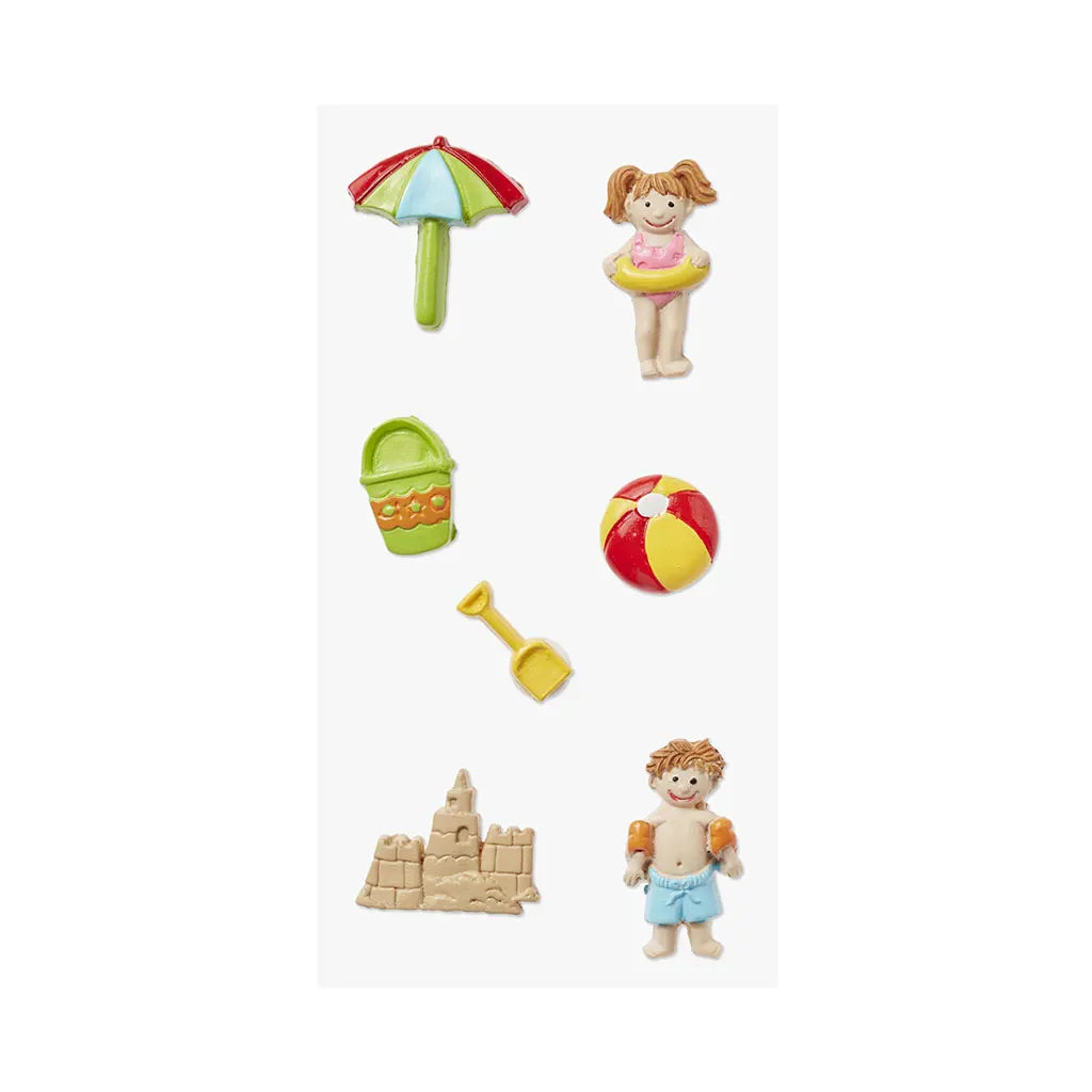 3D Beach Stickers with Glue Dot 2.5cm, Bag with 7pcs