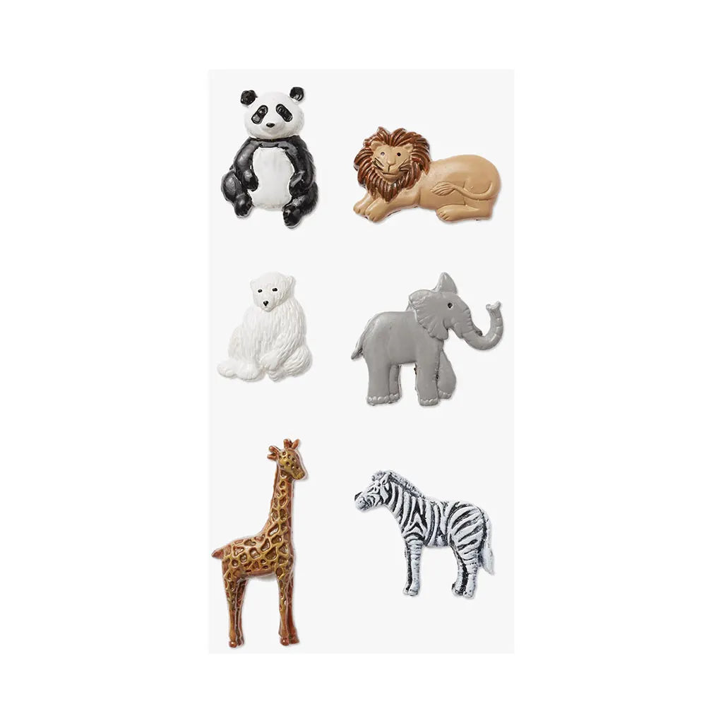 3D Mini African Animals Sticker with Glue Dot 2.5cm, Bag with 6pcs