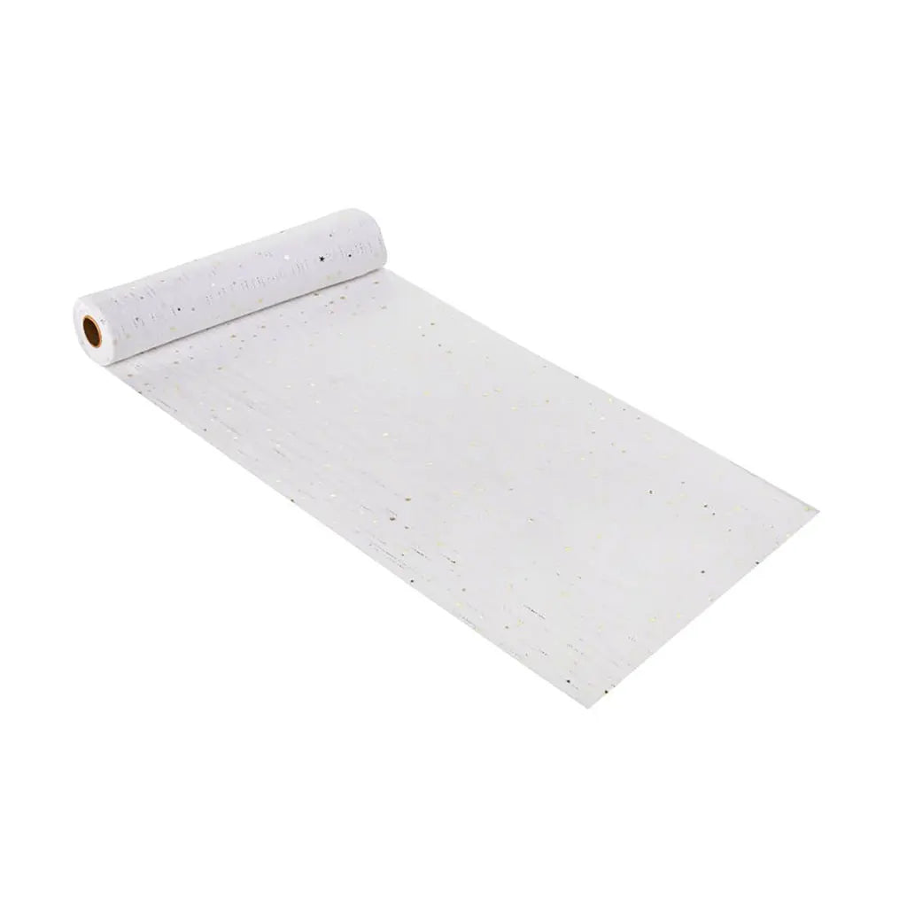 Muslin Fabric Little Stars, 28cm, White / Gold, Polyester / Cotton