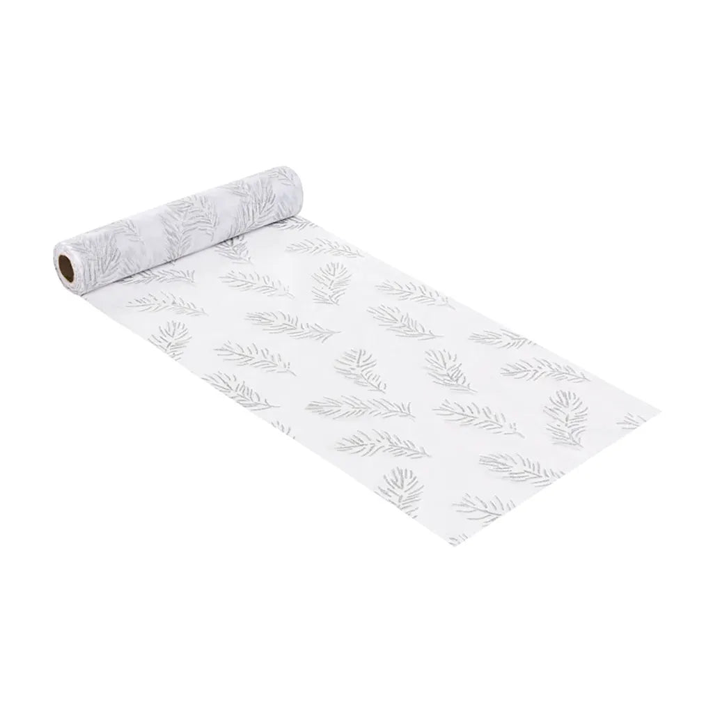 Decorative Fabric 28cm Feathers, White / Silver