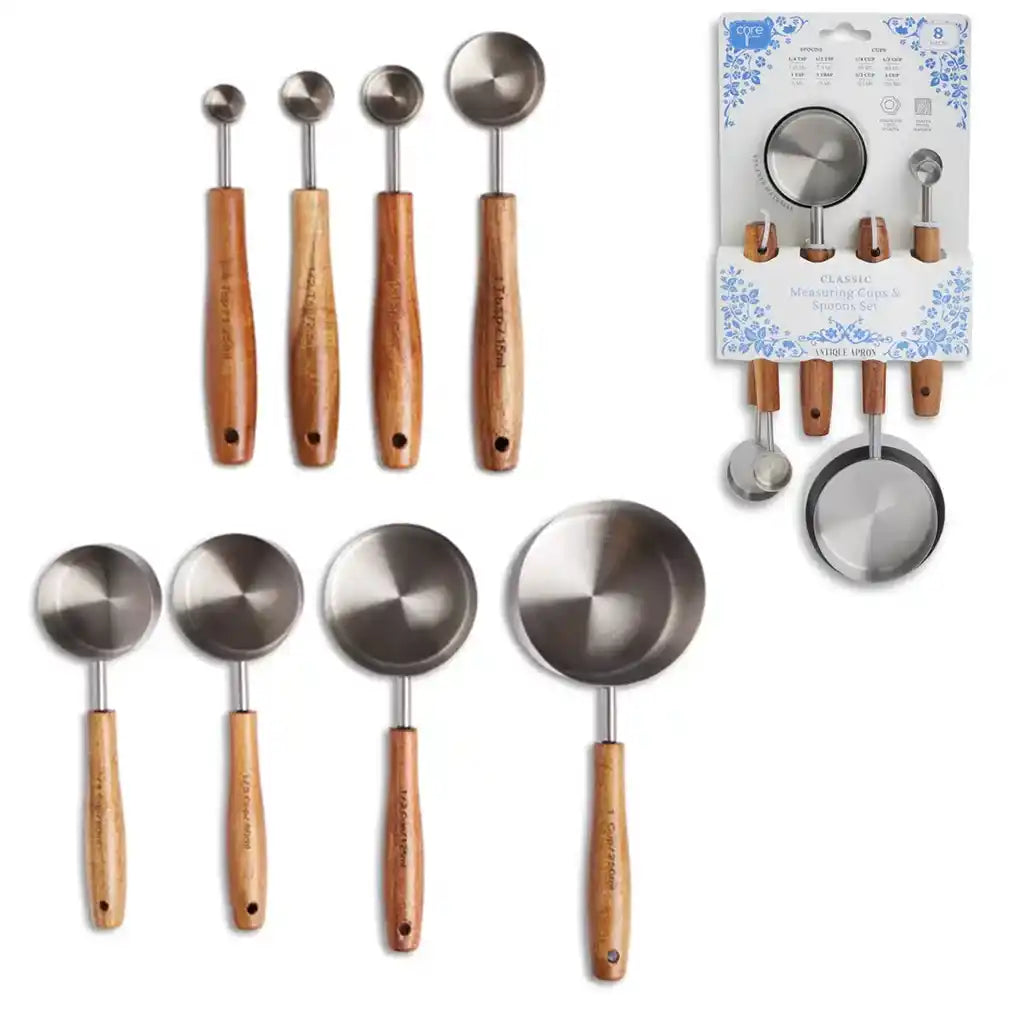 Classic Acacia Handle Measuring Cups and Spoons, 8pc