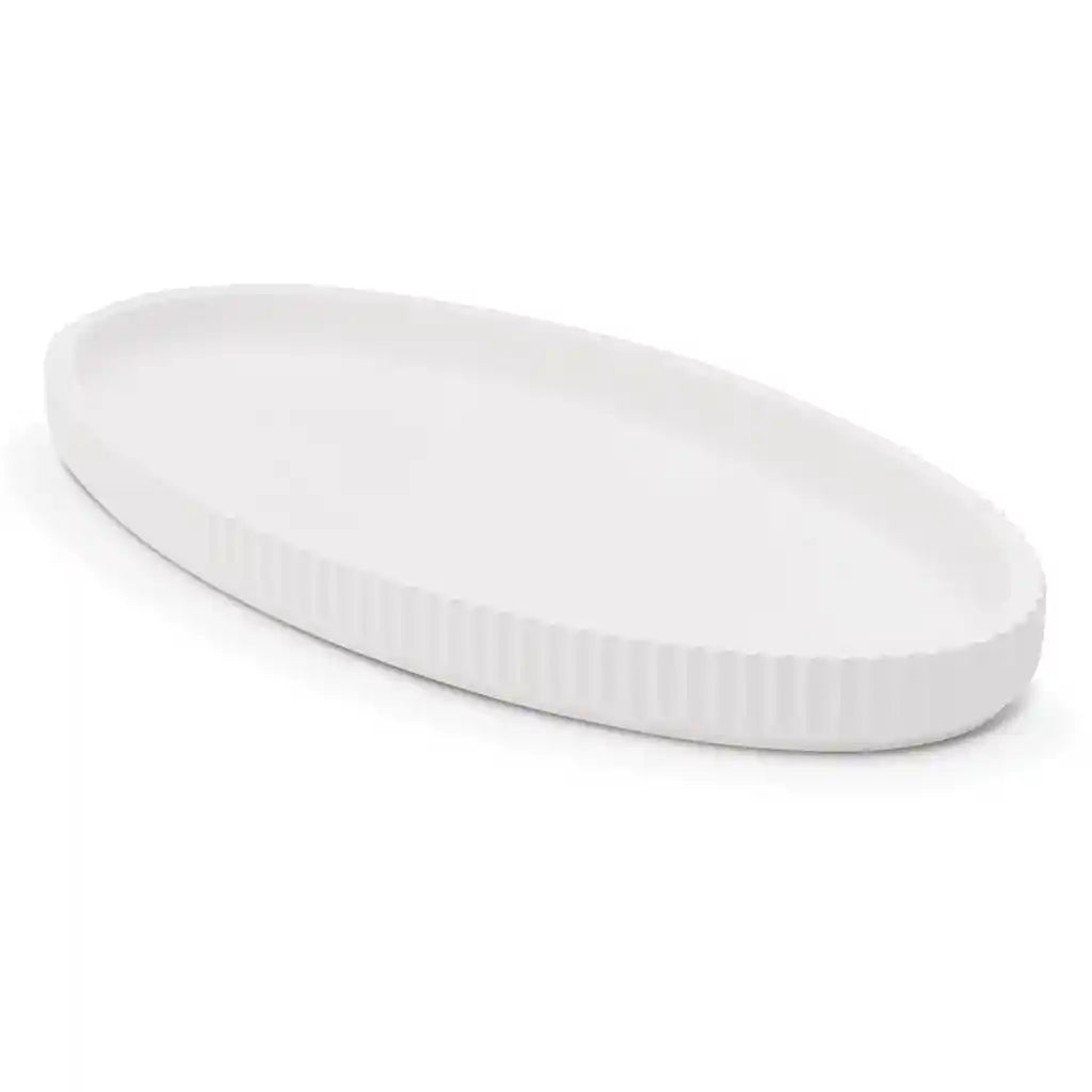Diatomite White Ribbed Vanity Tray, 6in x 12in
