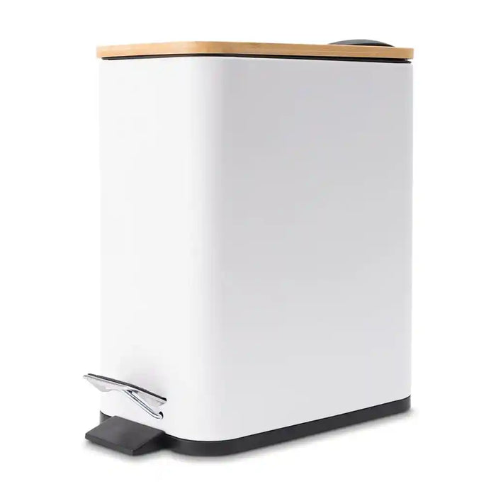 5L Metal Rectangle Step Bin with Bamboo Top
