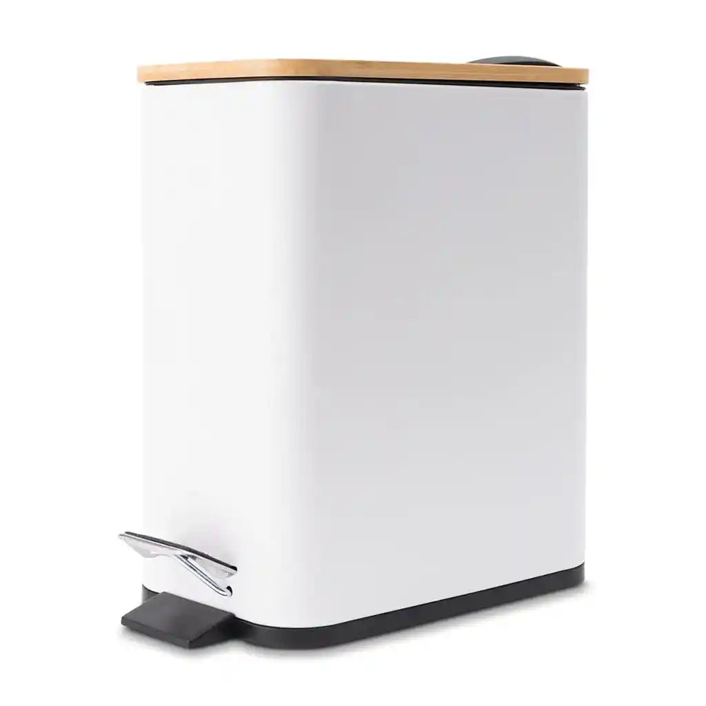 5L Metal Rectangle Step Bin with Bamboo Top