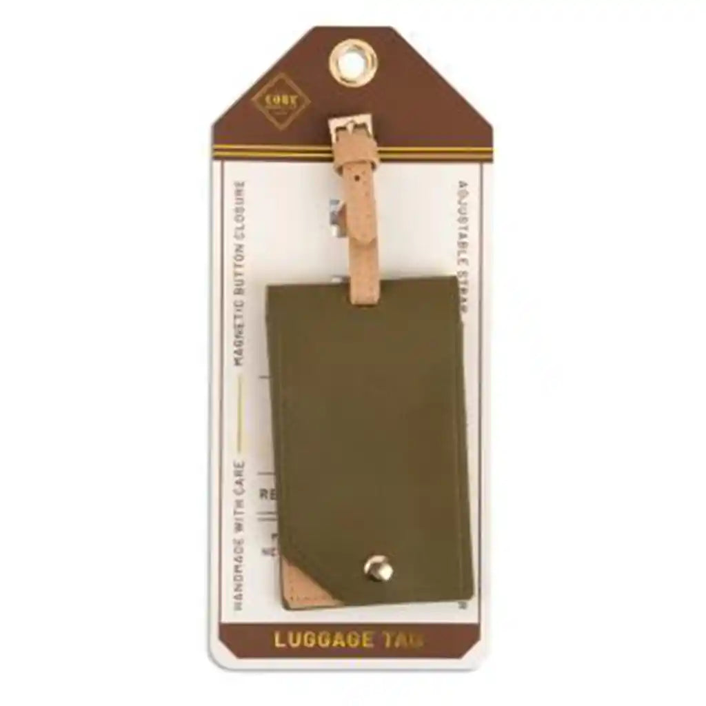 Square Flip Luggage Tag Olive/Cream Cowhide