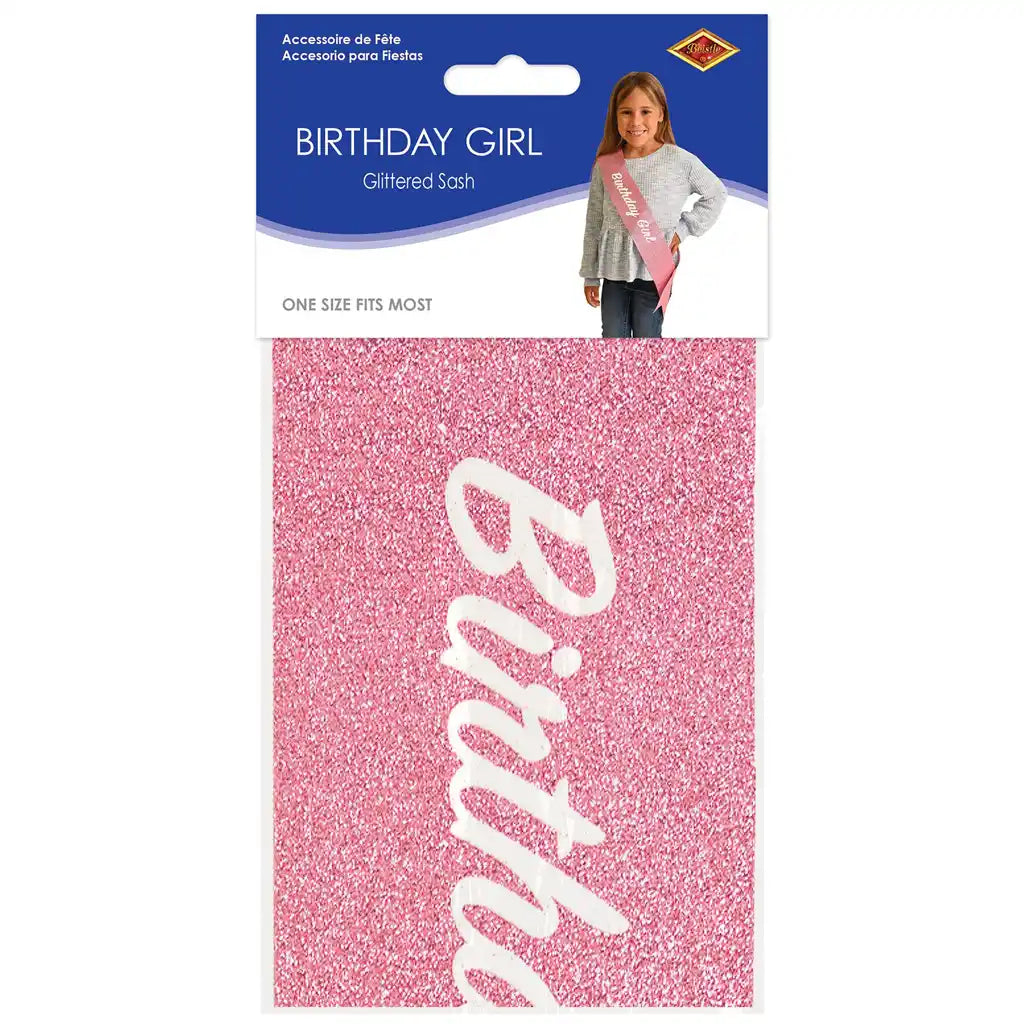 Birthday Girl Glittered Sash, 27in x 3.5in