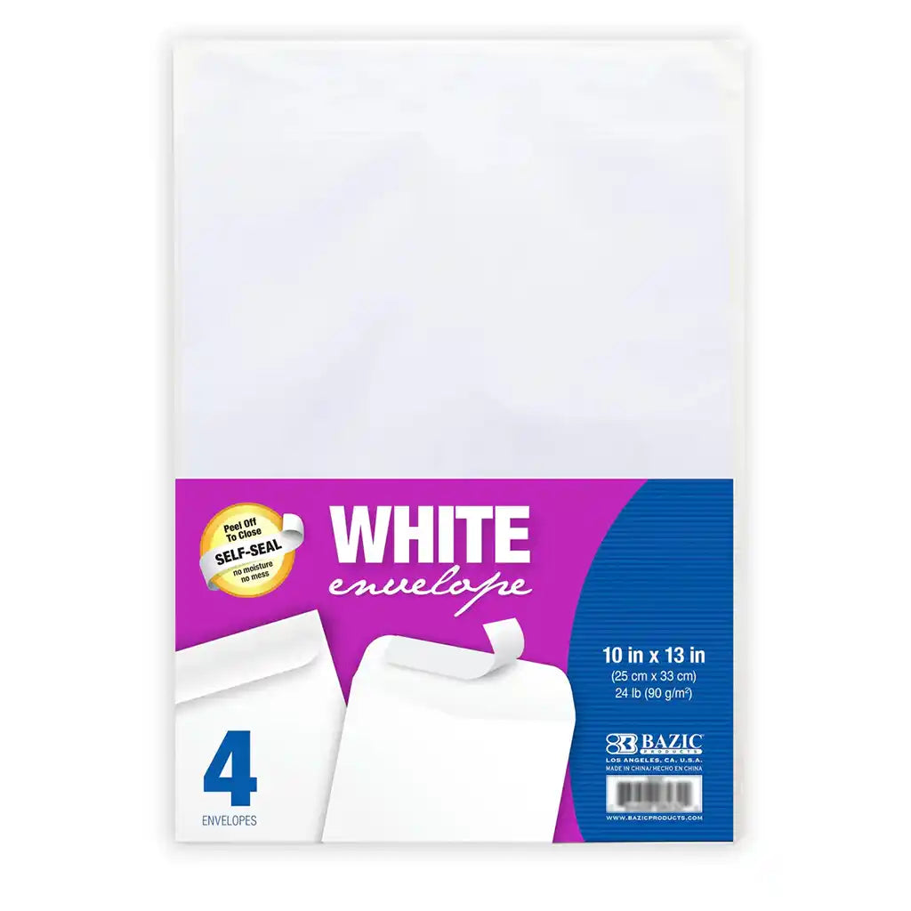 Self-Seal White Envelope 10in x 13in, (4/Pack)