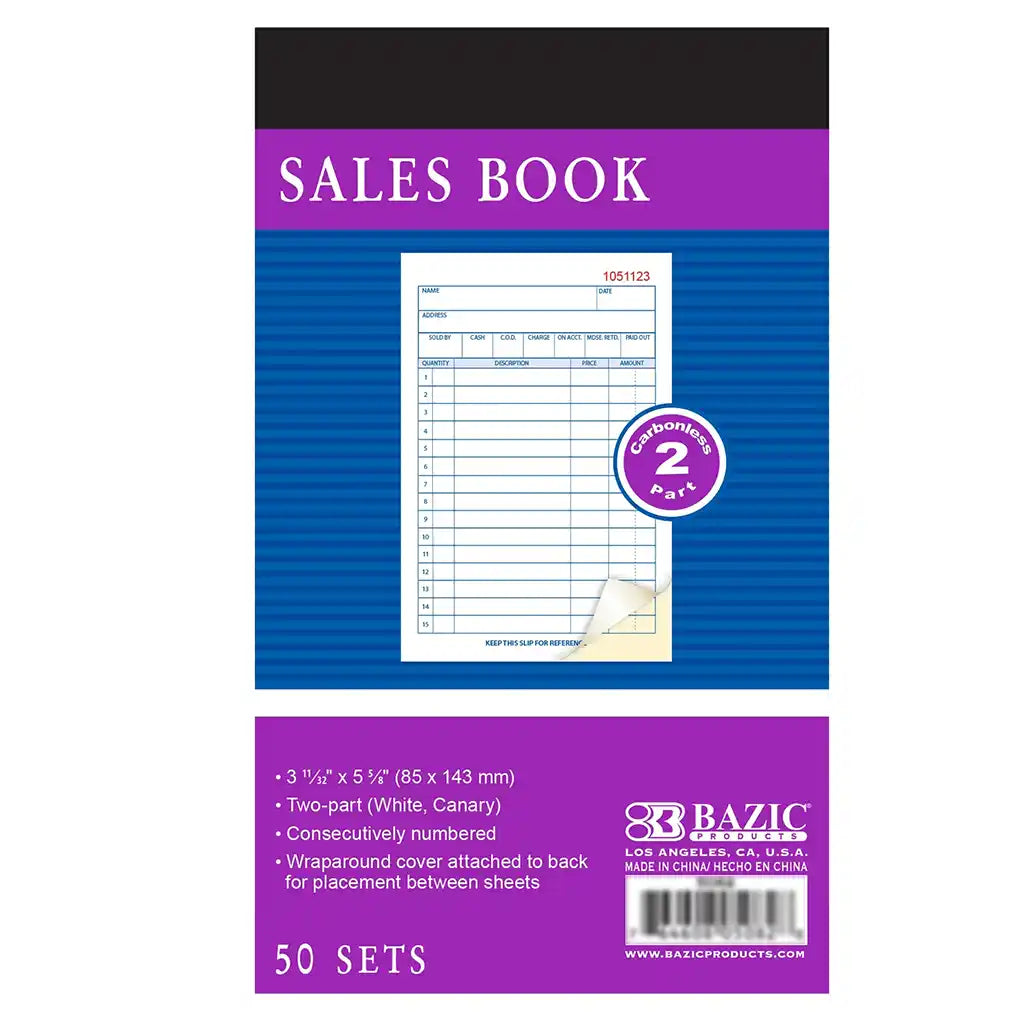 Sales Book Part Carbonless 3 11/32in x 5 5/8in 50 Sets