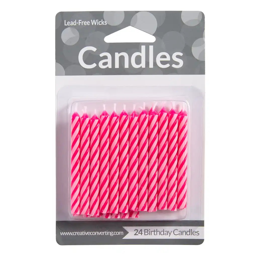 Pink Candy Striped Candle 24ct