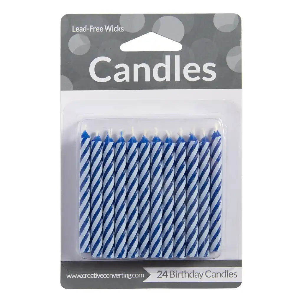 Blue Candy Striped Candle 24ct