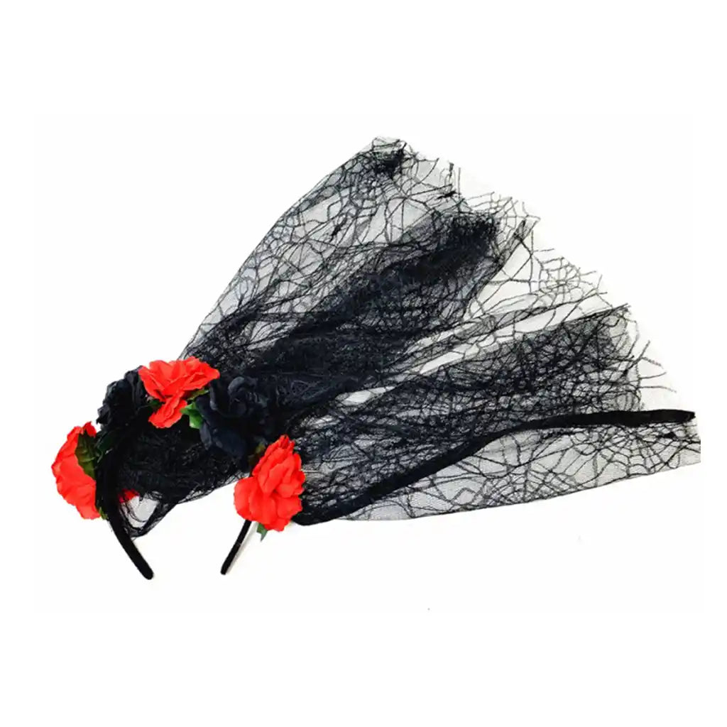 Day of The Dead Rose Veil Headband