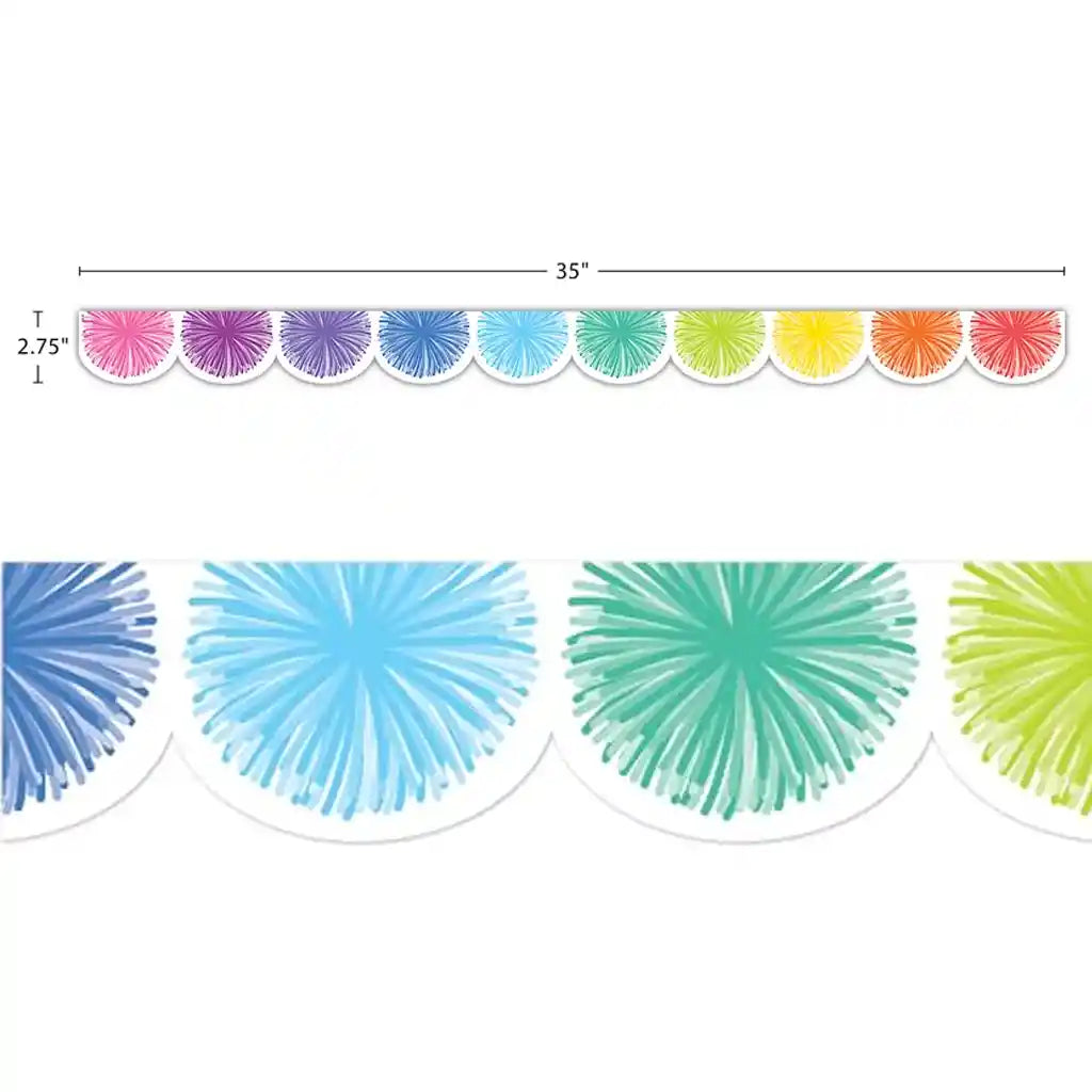 Colorful Poms Scalloped Die-Cut Border Trim