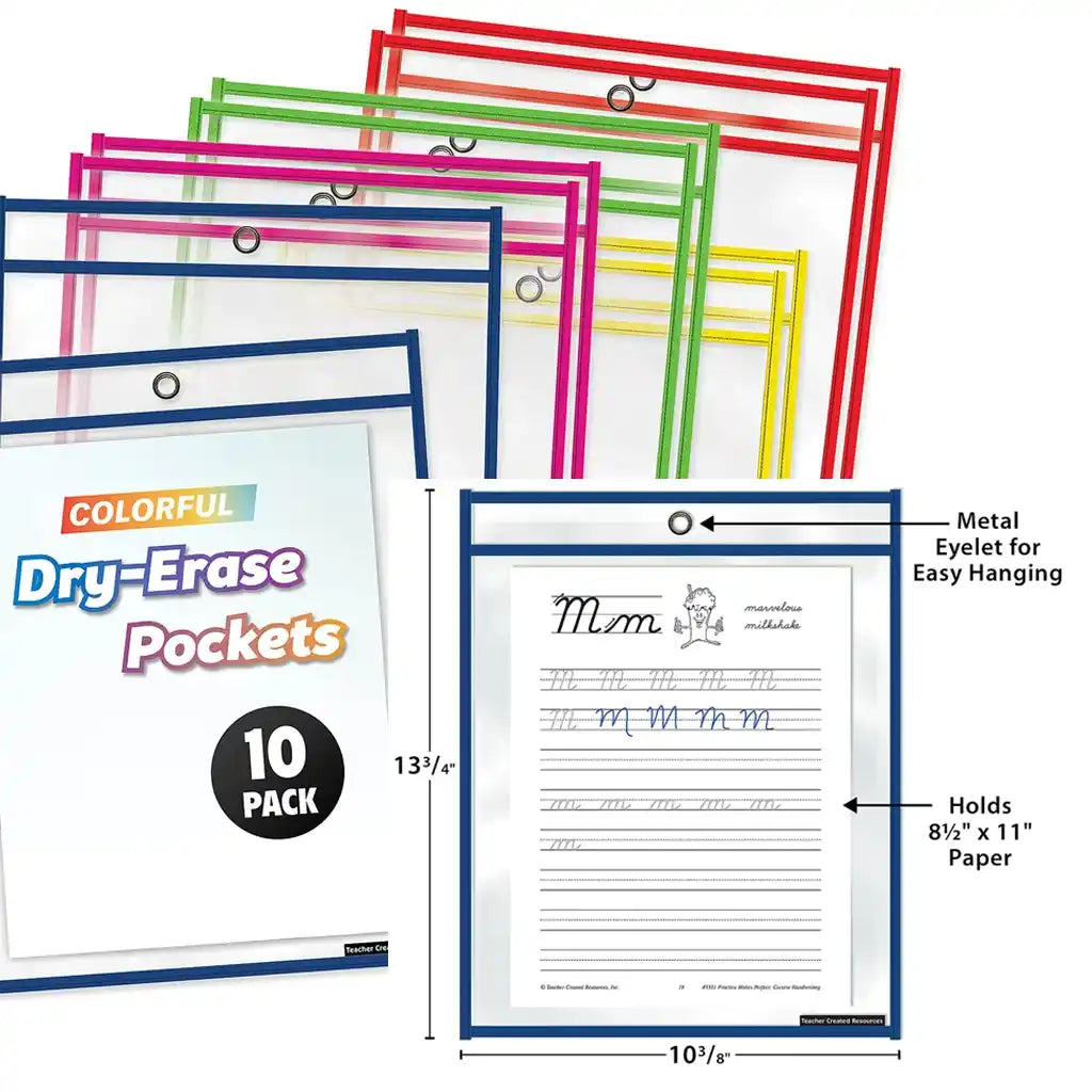 Colorful Dry-Erase Pockets, 10 pack