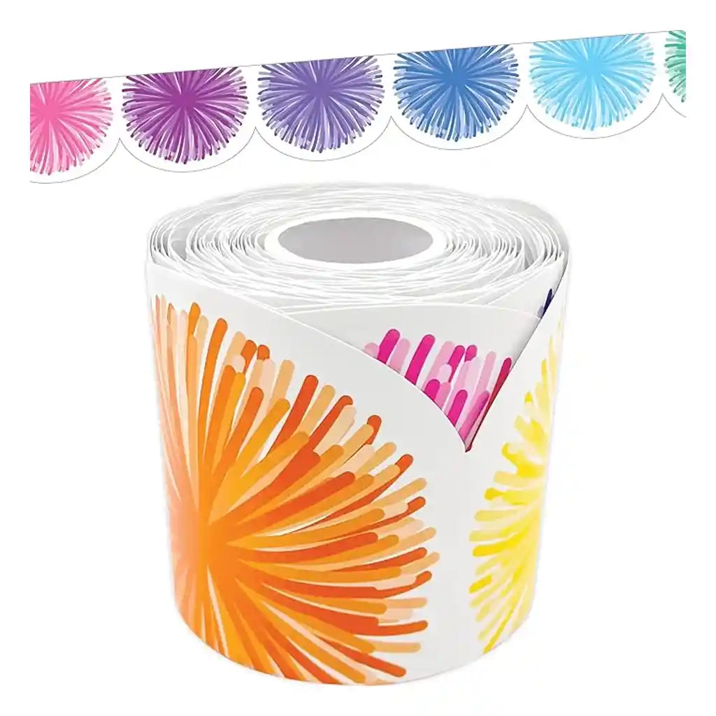 Colorful Poms Scalloped Die-Cut Rolled Border Trim
