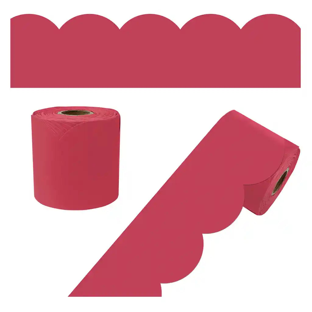 Berry Red Rolled Scalloped Bulletin Board Borders, 65ft