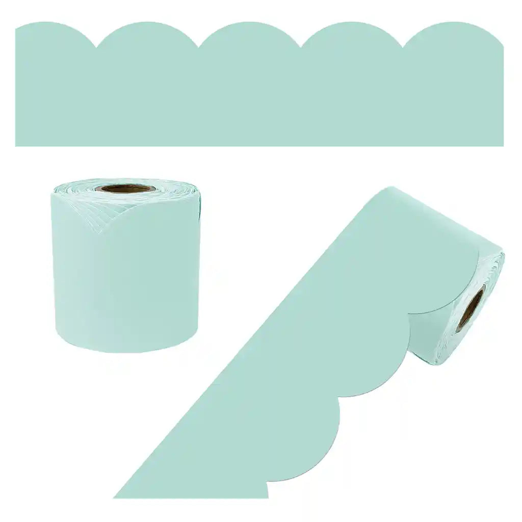 Sea Glass Green Rolled Scalloped Bulletin Board Borders, 65ft