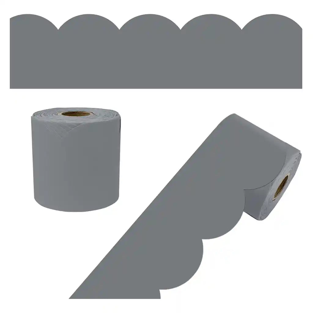 Steel Gray Rolled Scalloped Bulletin Board Borders, 65ft