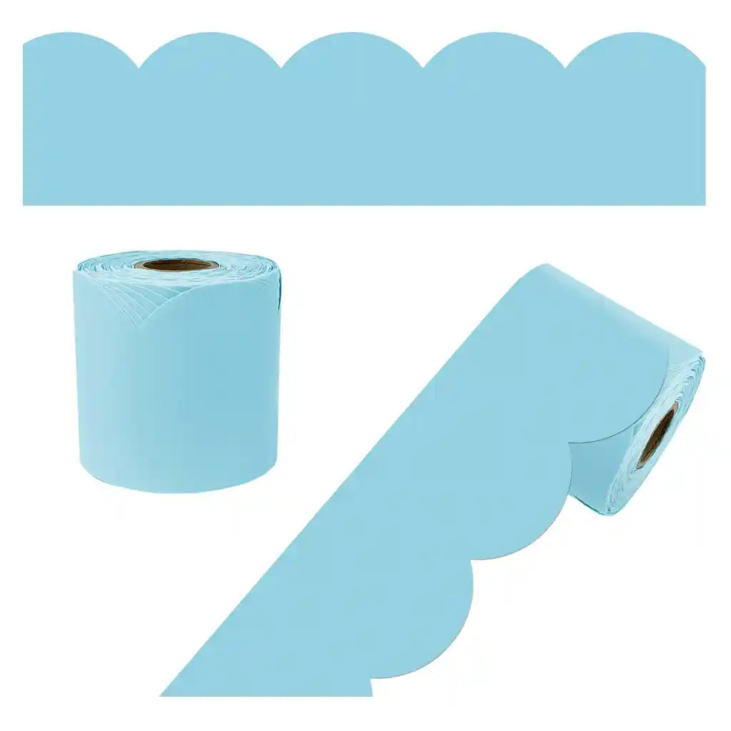 Sky Blue Rolled Scalloped Bulletin Board Borders, 65ft
