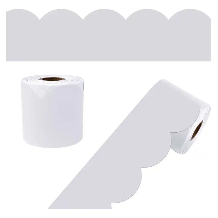 Whisper Gray Rolled Scalloped Bulletin Board Borders, 65ft