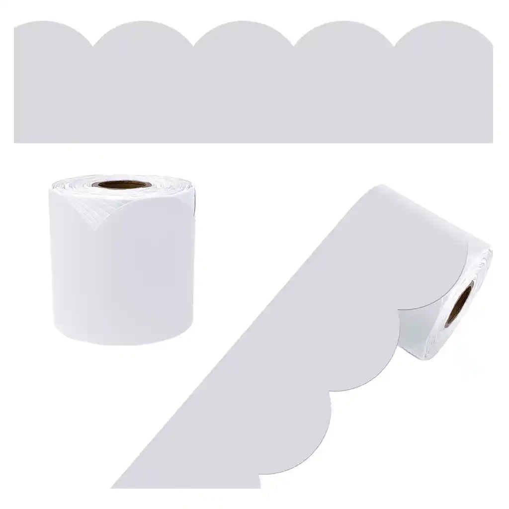 Whisper Gray Rolled Scalloped Bulletin Board Borders, 65ft