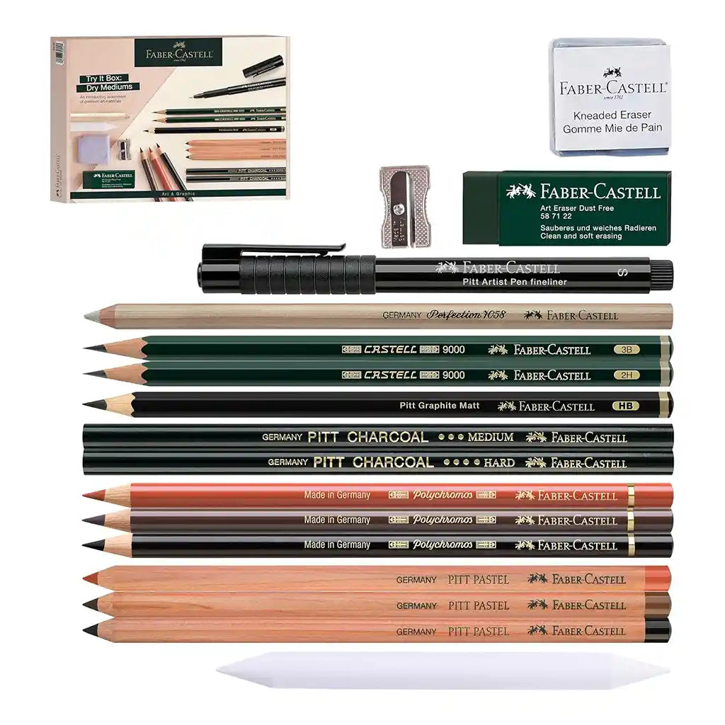 Faber-Castell Graphic Art Try It Box, Dry Mediums Set