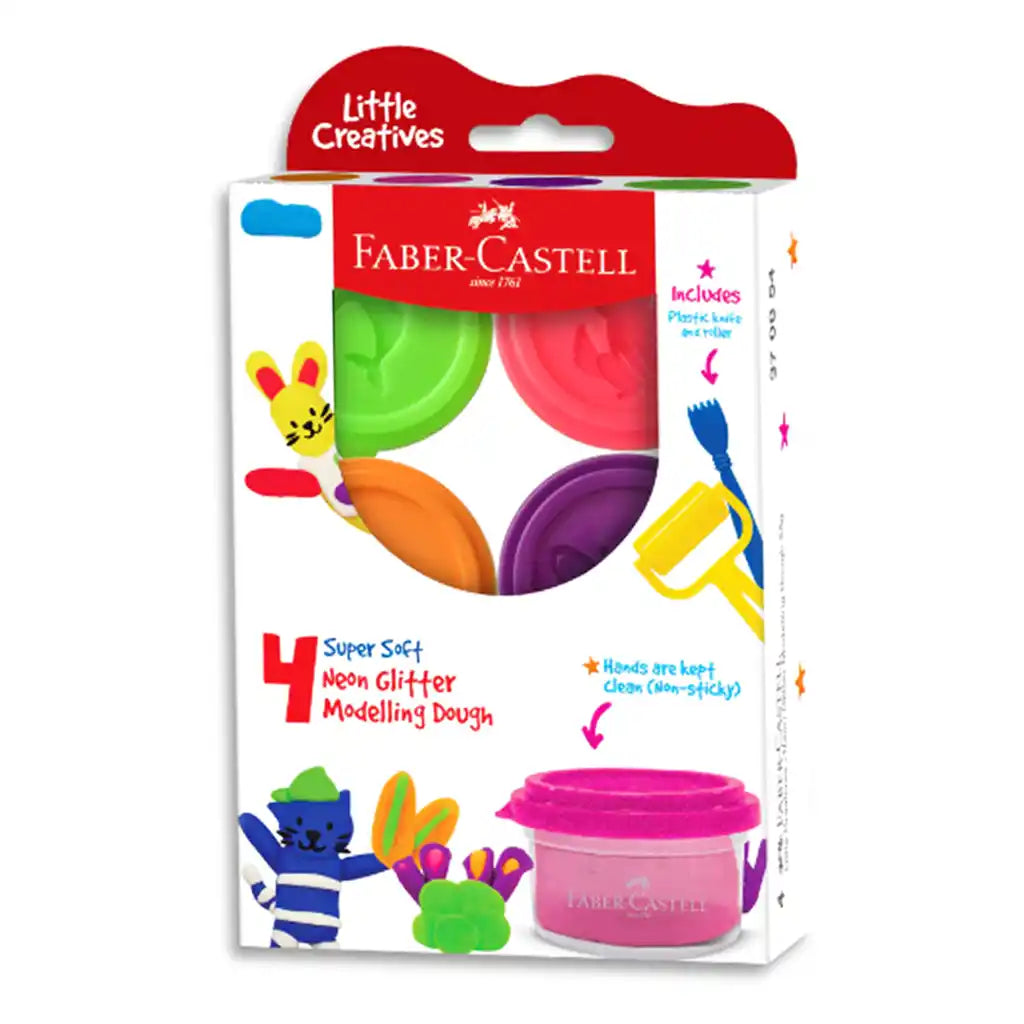 Faber-Castell Modelling Dough Neon Glitter, 4ct