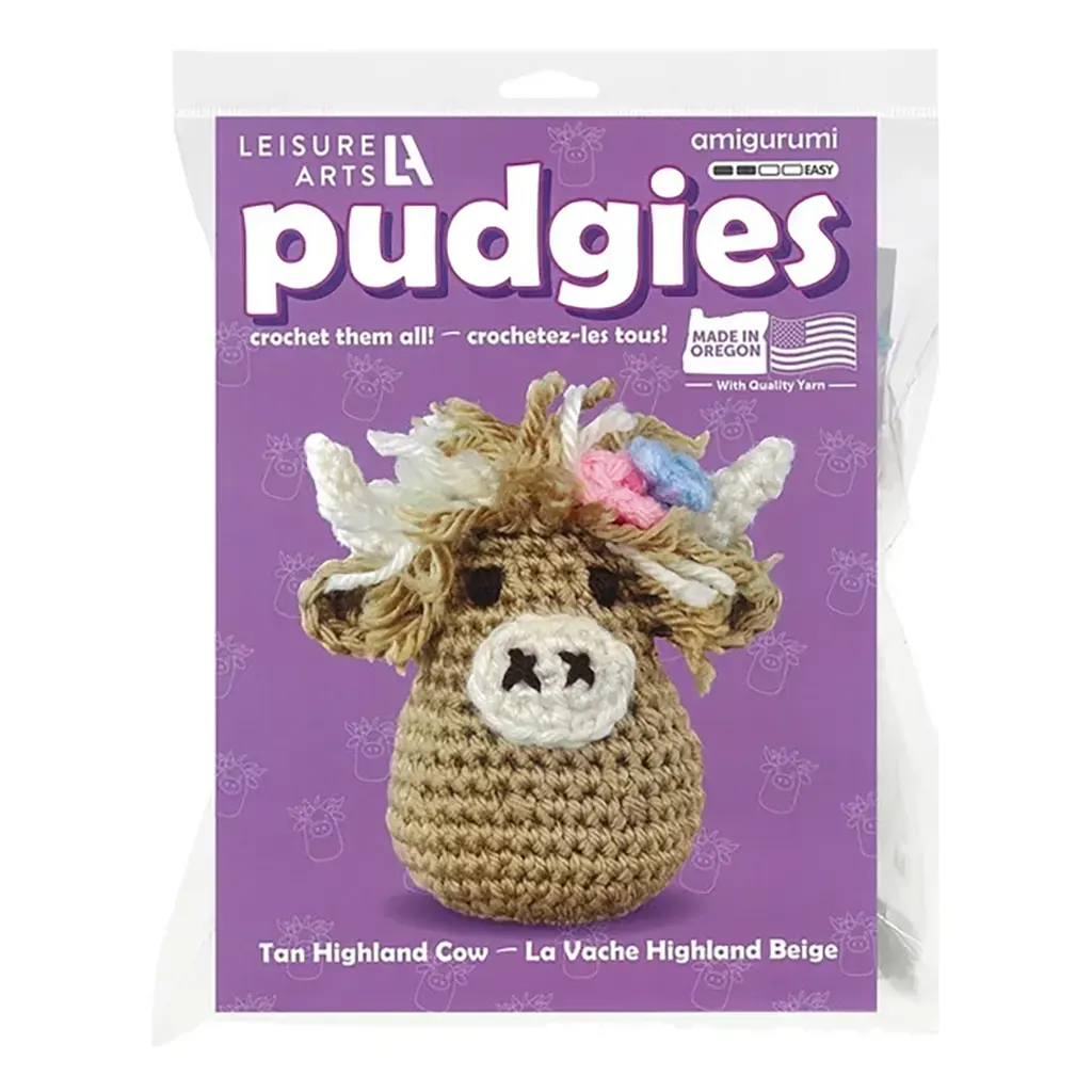 Leisure Arts Crochet Pudgie Kit Highland Cow Tan