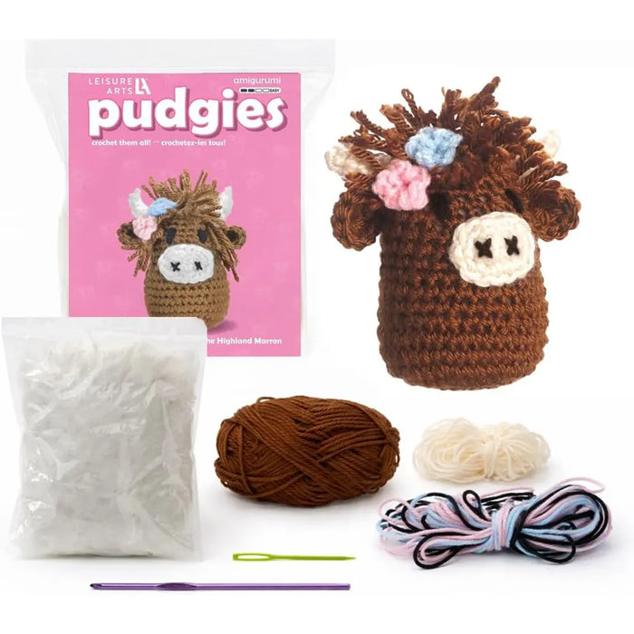 Leisure Arts Crochet Pudgie Kit Highland Cow Brown