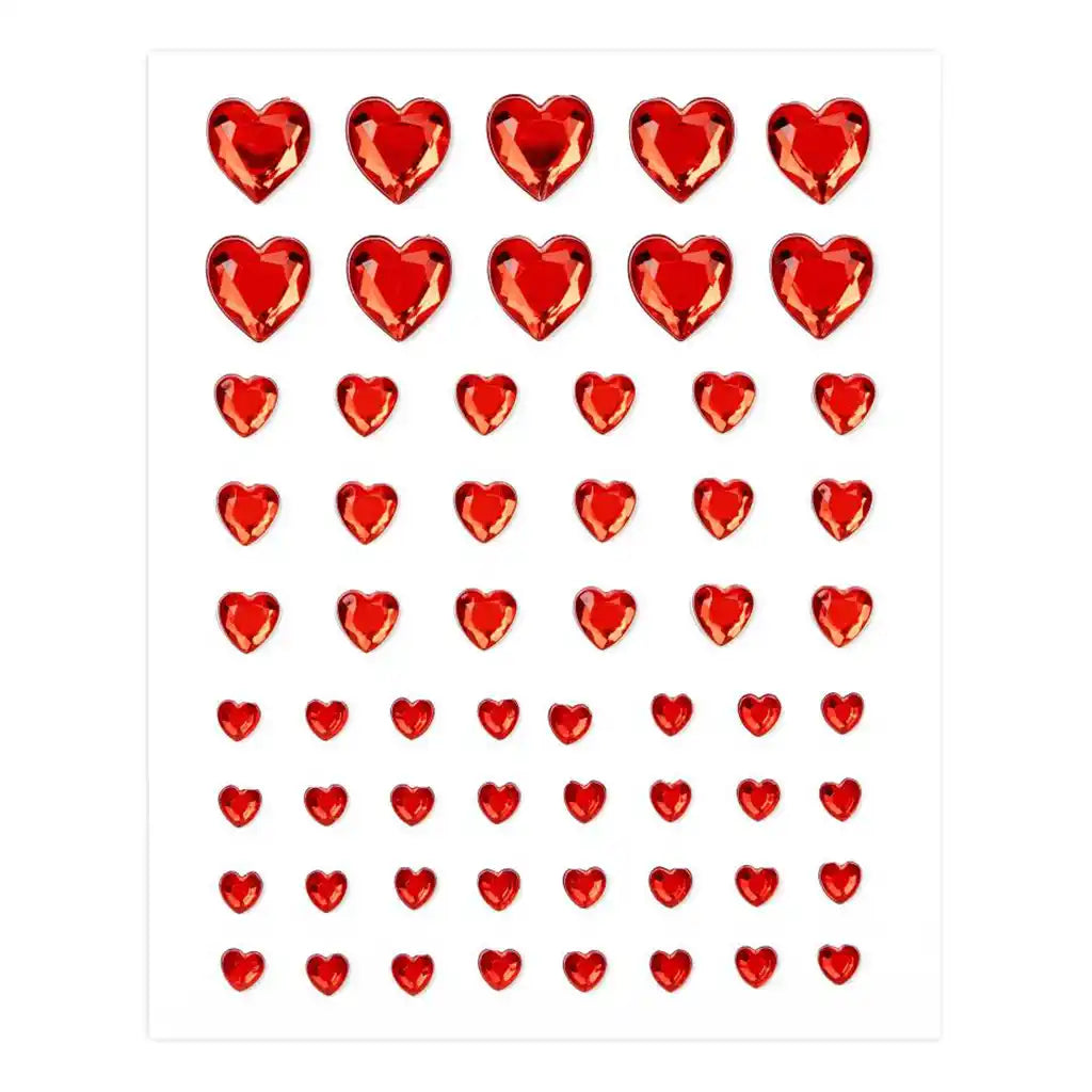 Adhesive Rhinestones 60/Pk, Red Heart