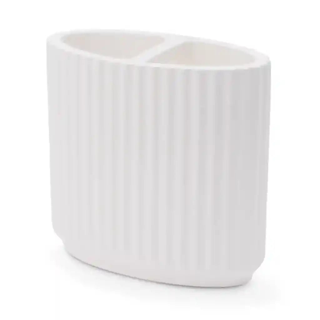 Diatomite White Ribbed Toothbrush Holder, Venice