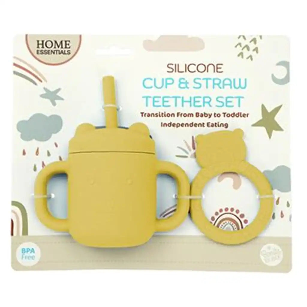 Bh Silicone Cup Straw &amp; Teether Set, Yellow