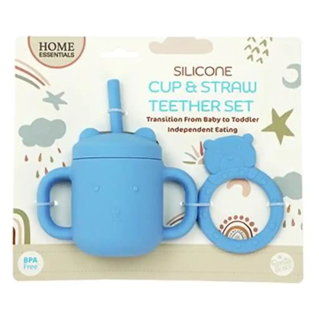 Bh Silicone Cup Straw &amp; Teether Set, Blue