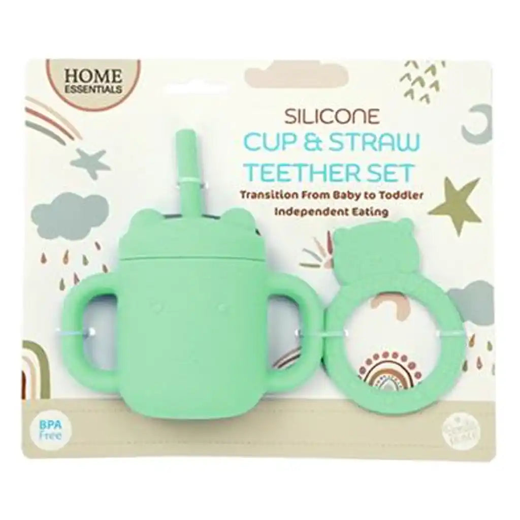 Bh Silicone Cup Straw &amp; Teether Set, Lime Green