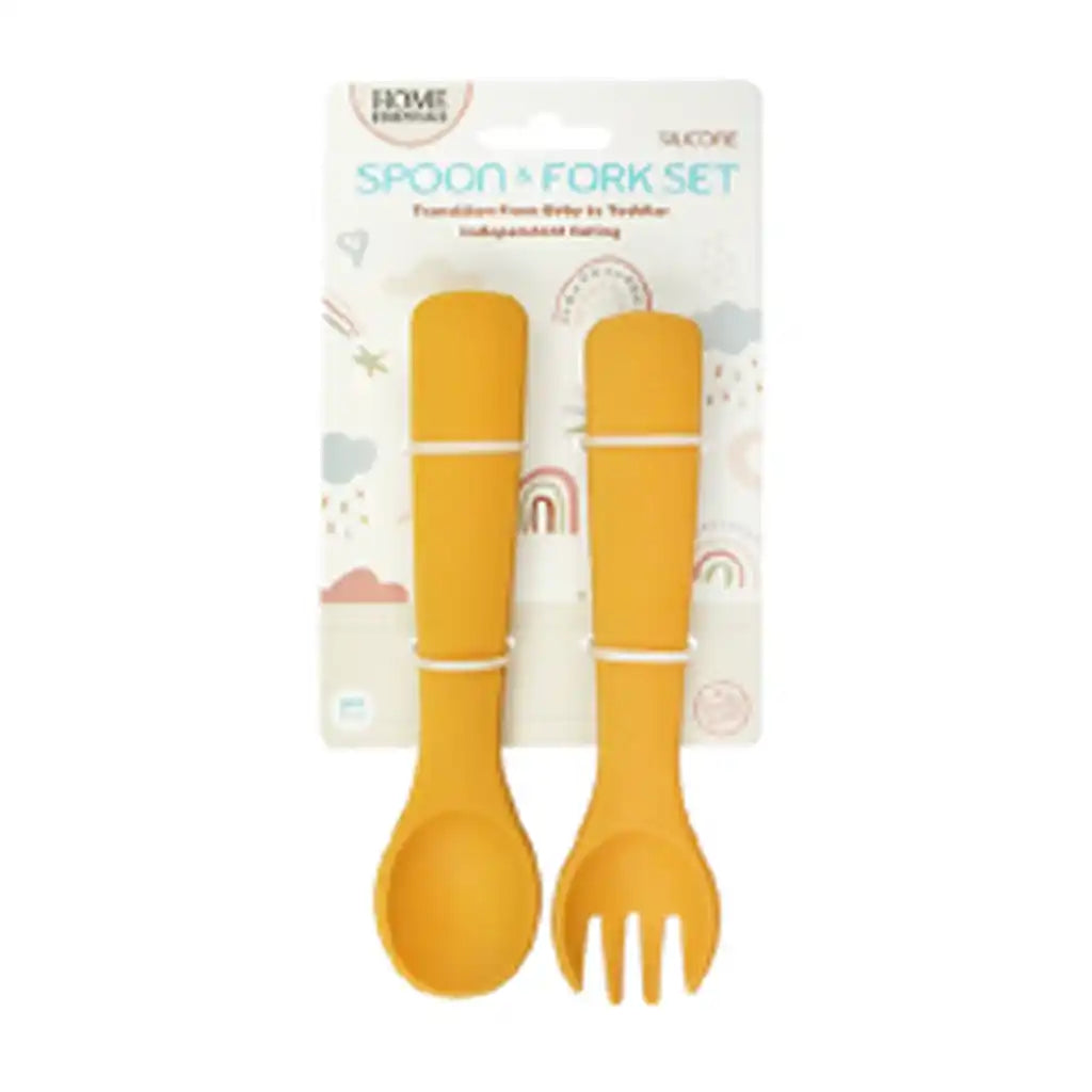 Bh Silicone Baby Spoon &amp; Fork Set 5.6in, Yellow