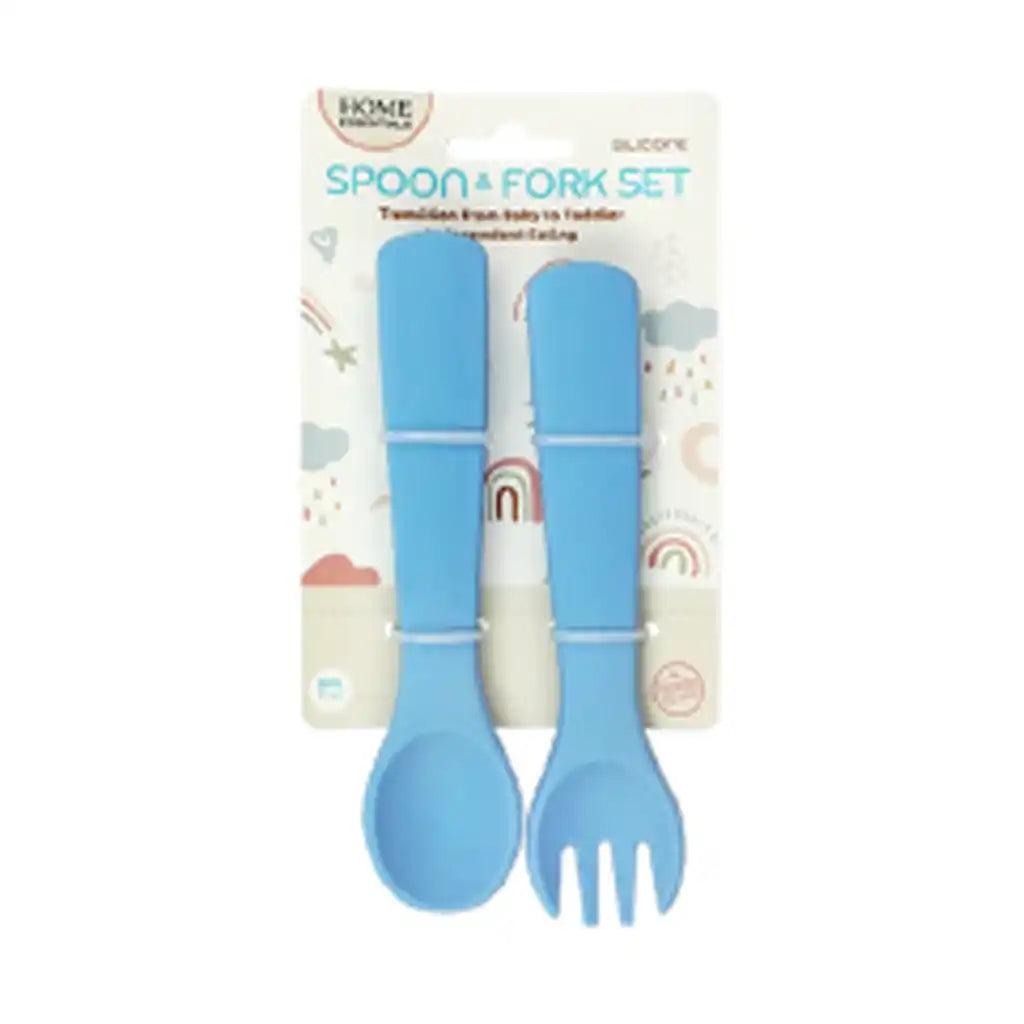 Bh Silicone Baby Spoon &amp; Fork Set 5.6in, Blue