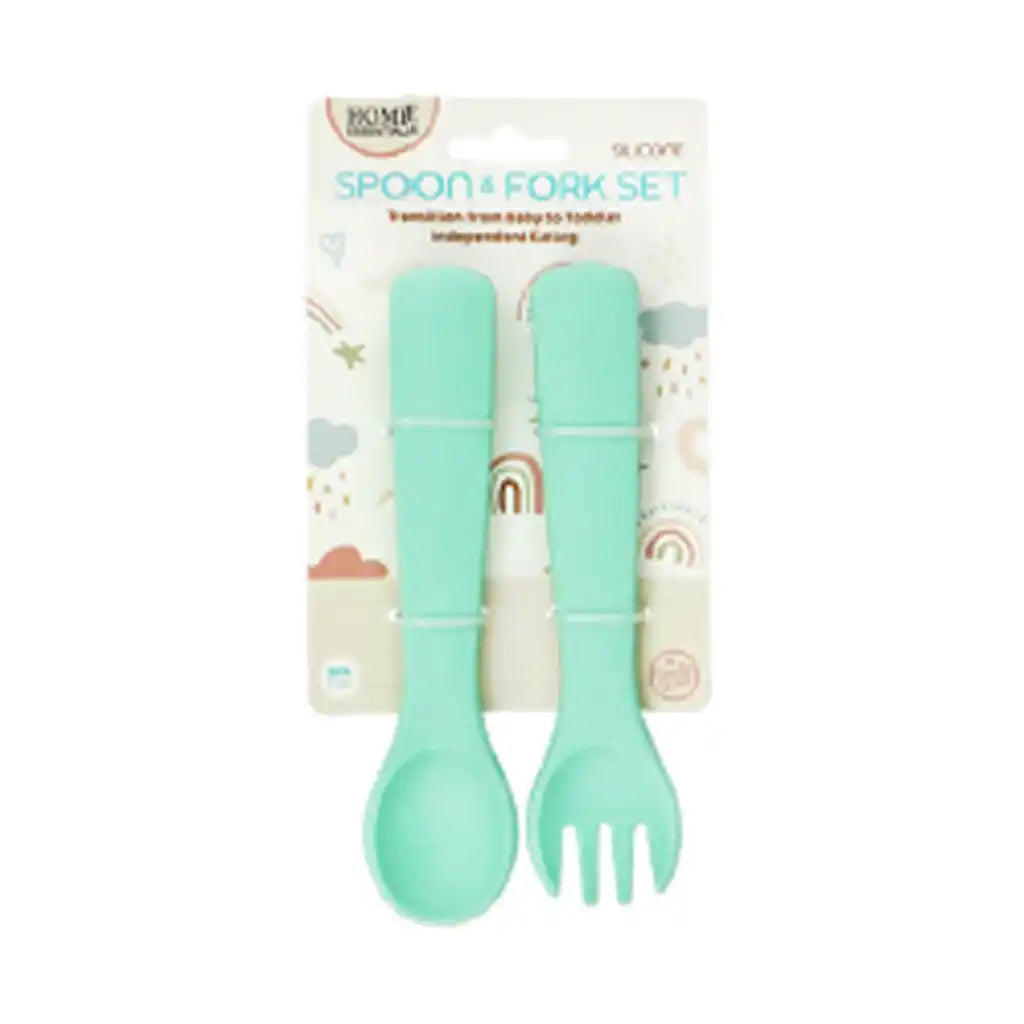 Bh Silicone Baby Spoon &amp; Fork Set 5.6in, Turquoise