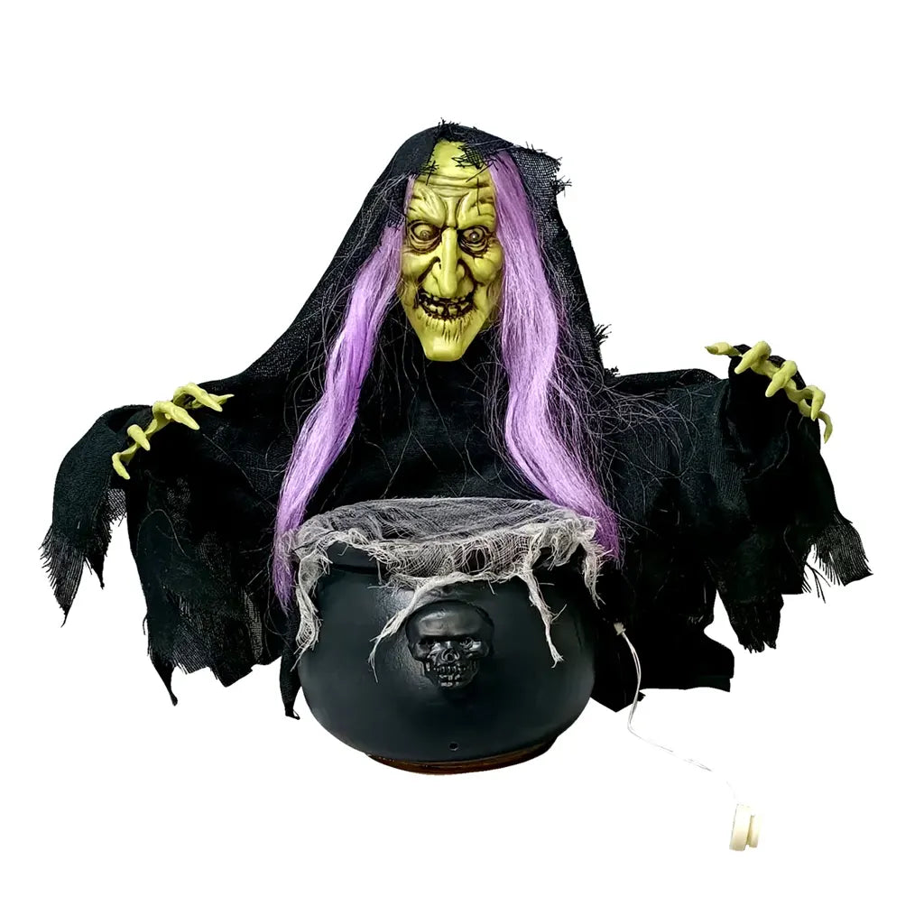 Animated Witch with  Cauldron, 50 cm
