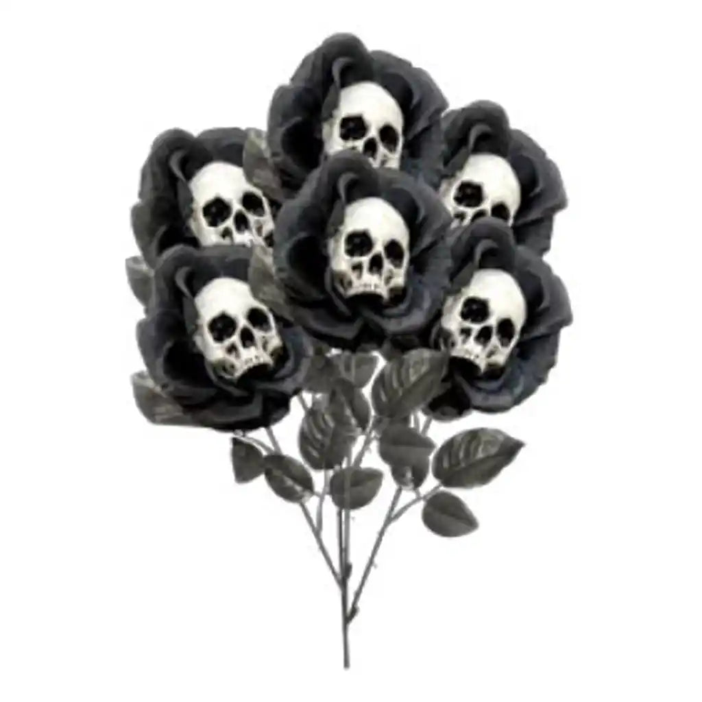 Halloween Black Rose with Skulls