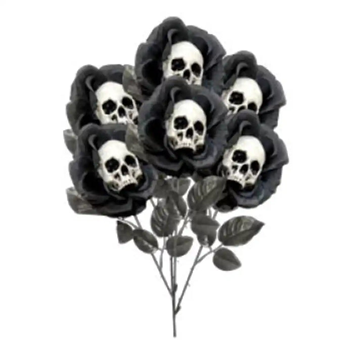 Halloween Black Rose with Skulls