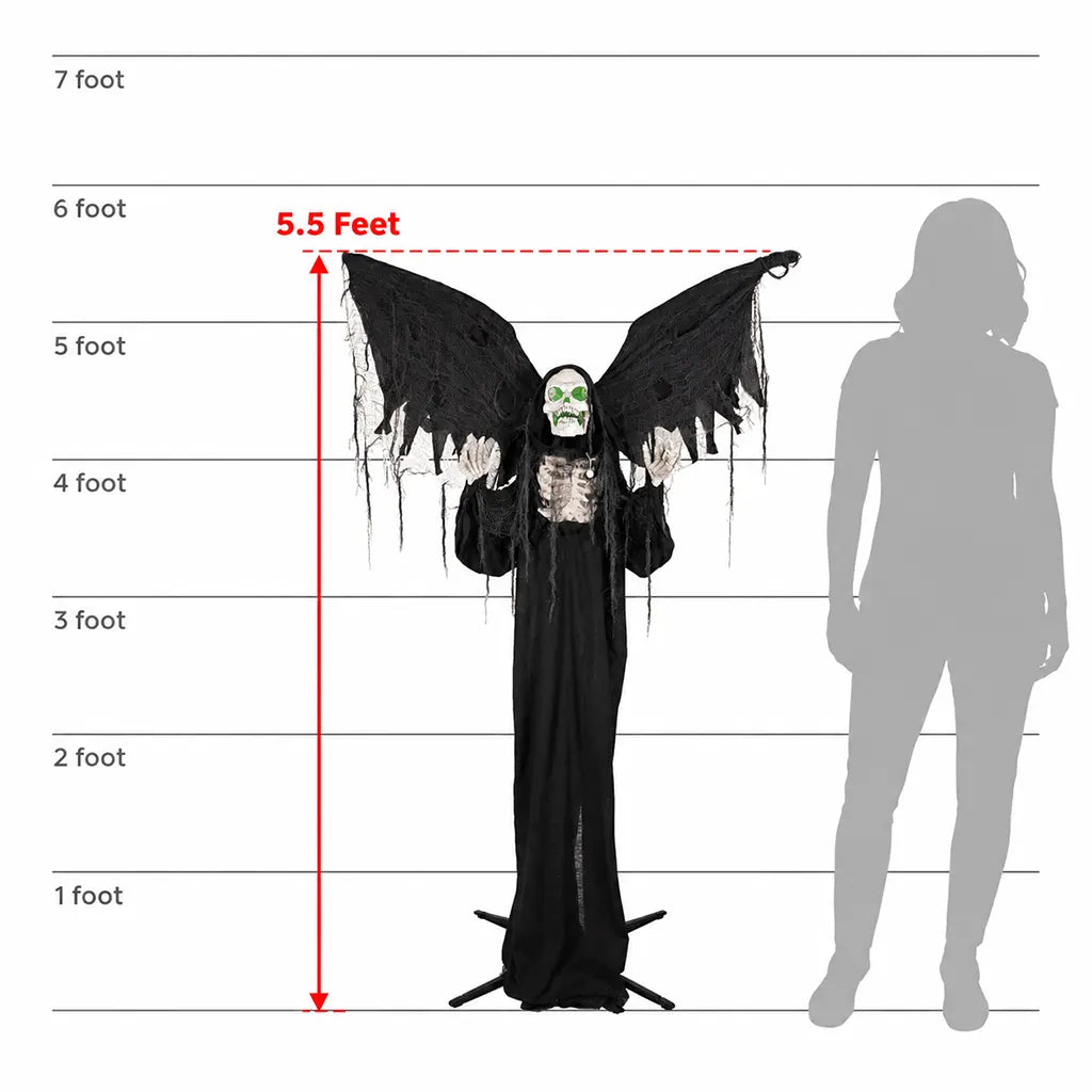 Standing Animated Wings Reaper, 5.5ft
