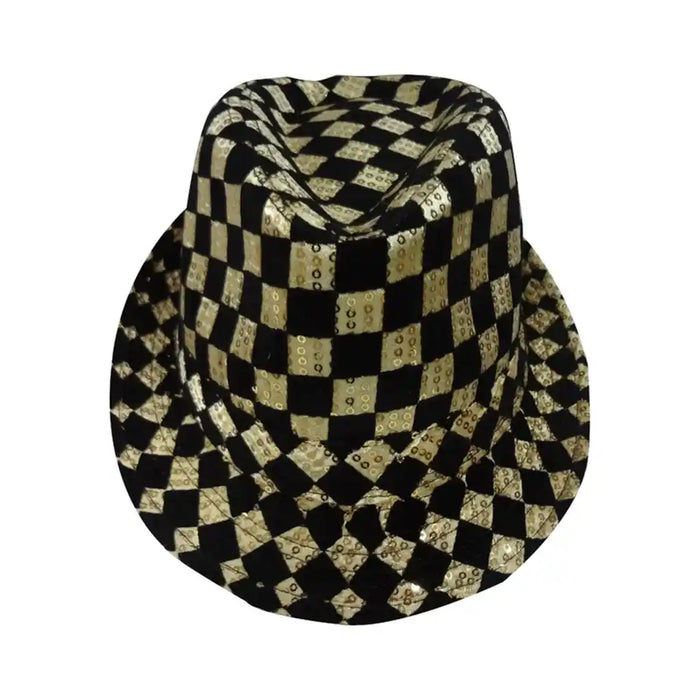 Gold Checkerboard Fedora Hat