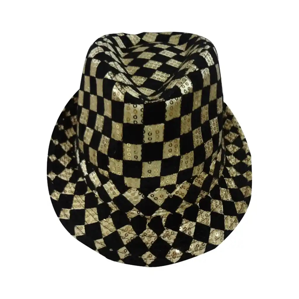 Gold Checkerboard Fedora Hat