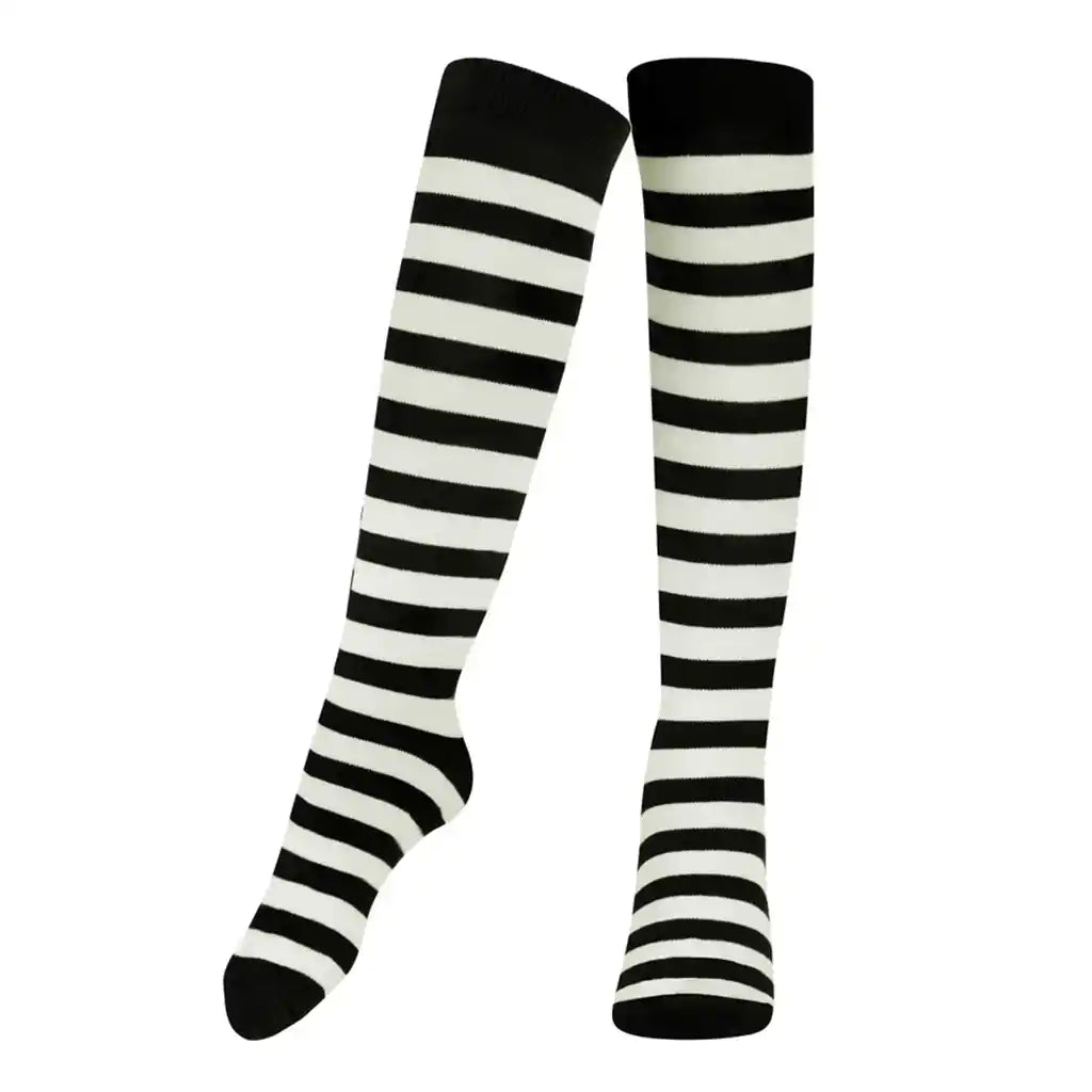 Striped Over The Knee Socks Black & White